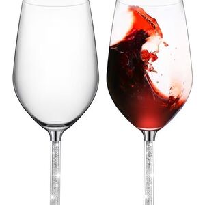 Set of 2 Crystal Diamond Stem Wine Glasses - Wedding / Anniversary Gift new